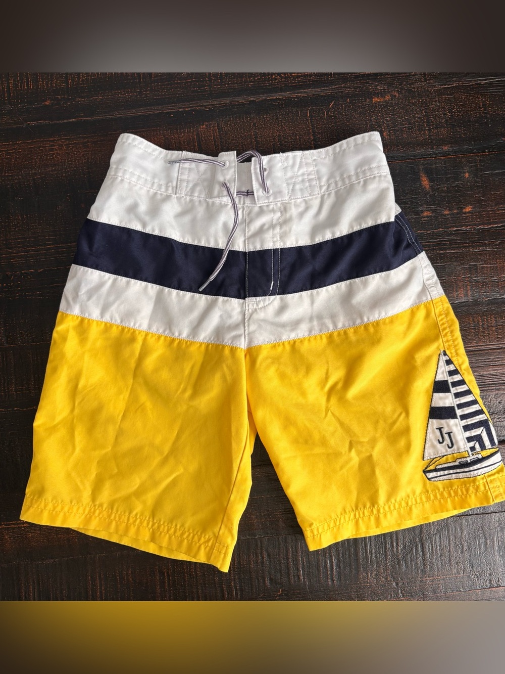 Janie and Jack Boys Sailboat Swim Trunks Size 6 Yellow Navy Preppy Nautical